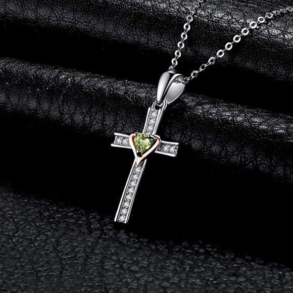 Jewelry - 💎 Peridot Heart Cross Pendant - 925 Sterling Silver